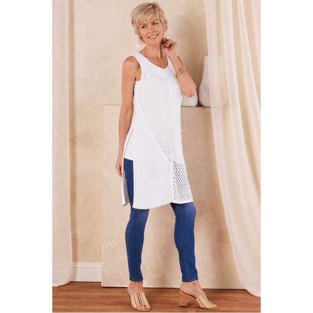 Soft Surroundings Alanis Contemporary White Knit Longline Tunic Top